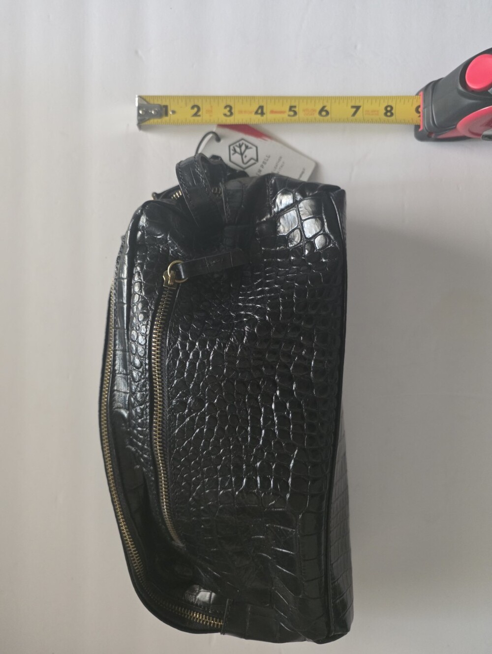 InPell In Pell Genuine Italian Leather Black Toiletry Travel Bag croc Embossed